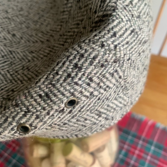 Tweed Herringbone Flat Cap - in the grey charcoal family. - Picture 2 of 8